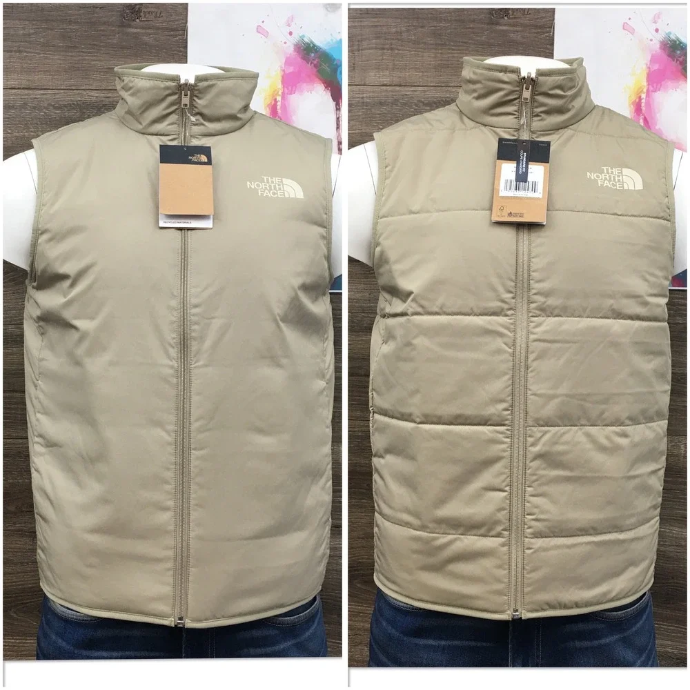 The North Face Mens Standard Insulated Reversible Vest Flax Beige Tan Size M